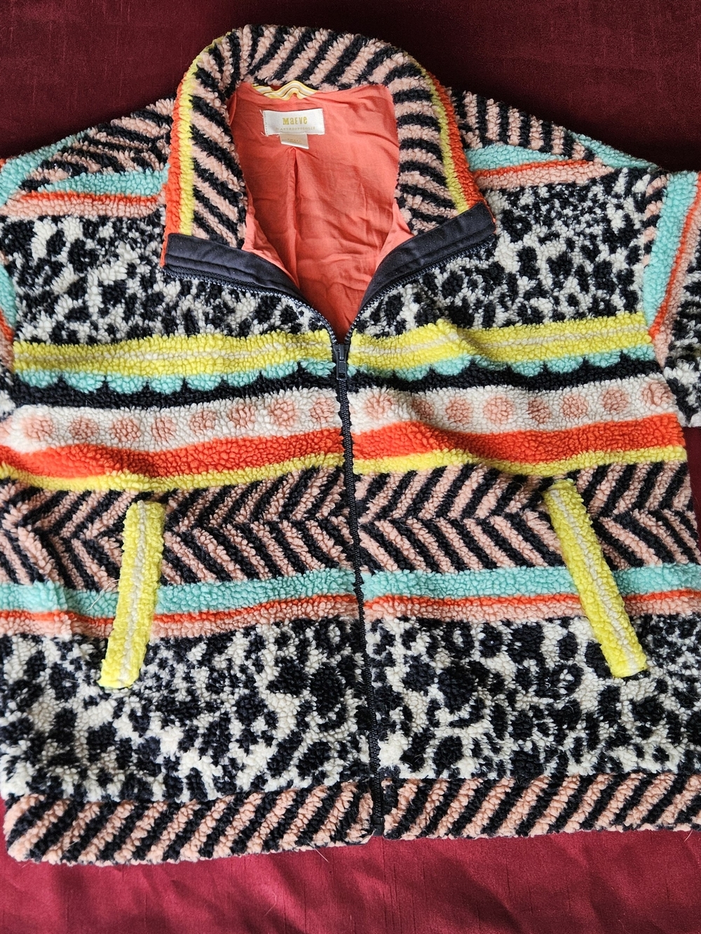 Anthropologie Maeve Lively Abstract Sherpa Fleece Jacket Women's Small RARE!